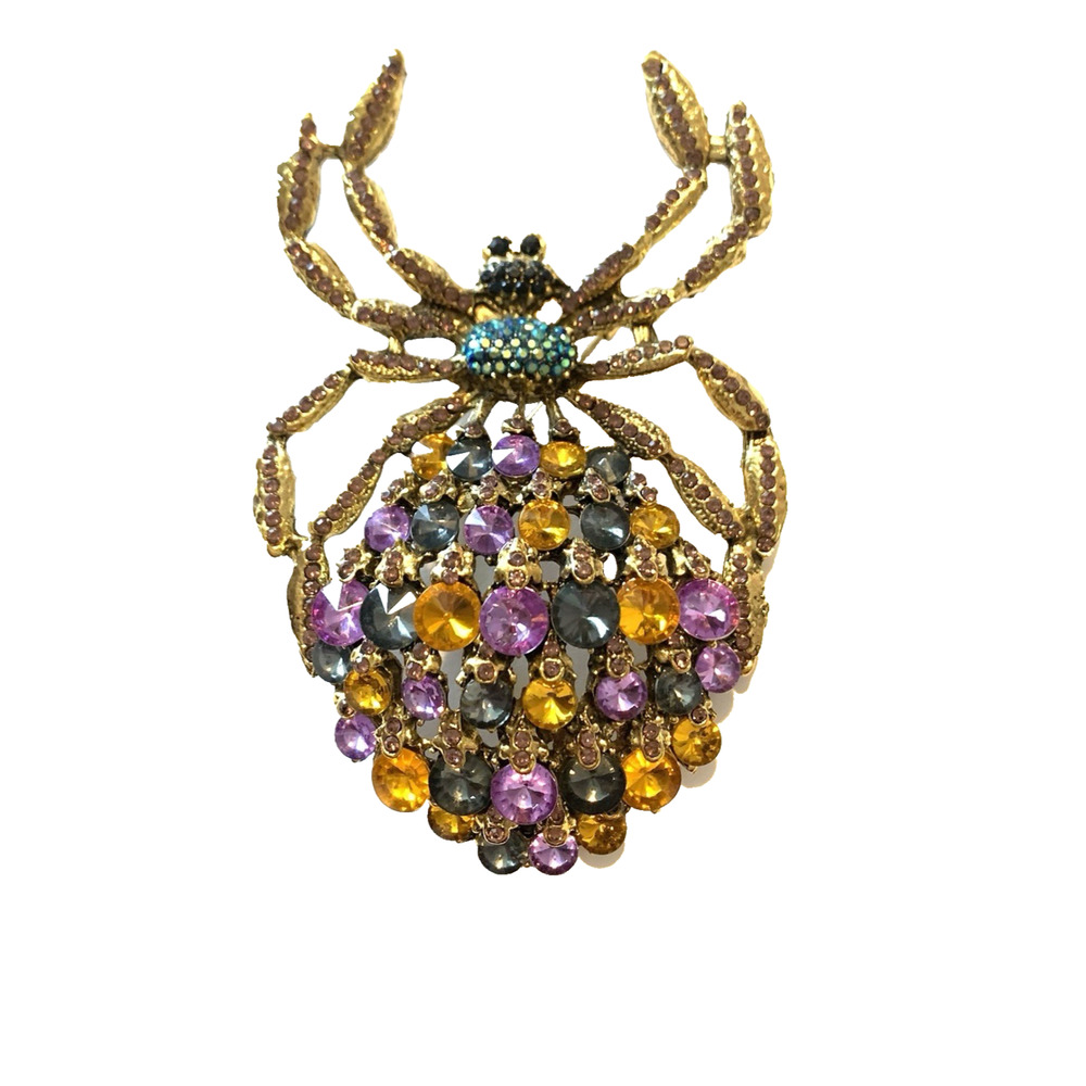 Large Vintage Style Bold Rhinestone Spider Brooch Figural Pendant Arachnid Pin